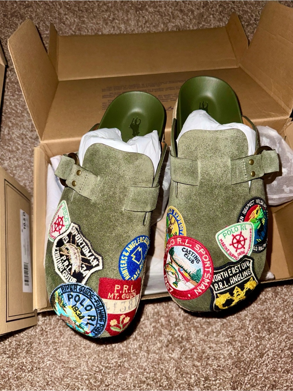 Polo by Ralph Lauren Olive Suede Patch Clog Mocs